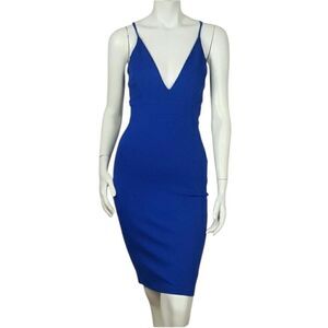 PRIVY Blue Sheath  Midi Dress With A Deep V Neck Small 